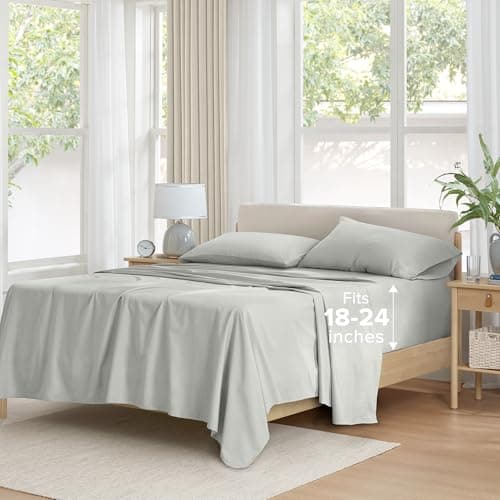 Comfort Spaces Comfort Spaces 100% Cotton Percale Sheets, Queen Extra Deep Pocket, 4 Piece