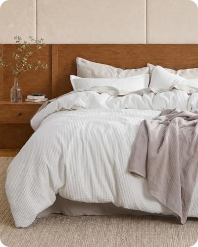 Bedsure Bedsure PureWoven 100% Cotton Waffle Duvet Cover Set, 3 Piece