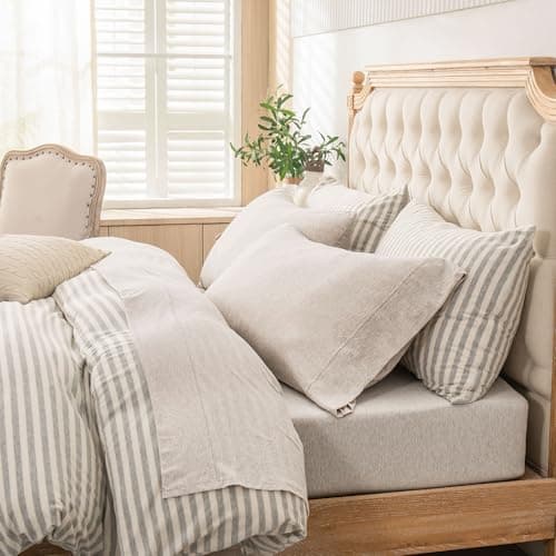 PURE ERA PURE ERA Jersey Knit Sheet Set, 100% Cotton, Fits Mattresses Up to 20 in