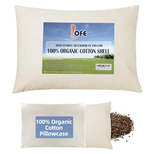 LOFE LOFE Organic Buckwheat Pillow with Organic Cotton Pillowcase, 14x20