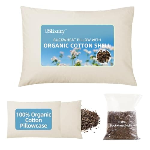 USlixury USlixury Organic Buckwheat Pillow 14x20, Extra 1 lb Hulls Included