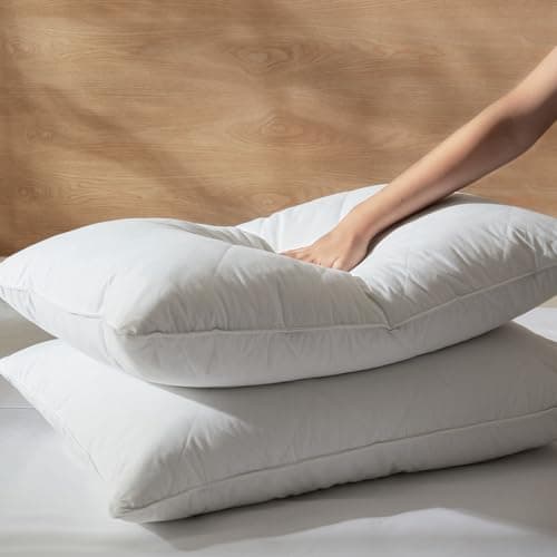 Three Geese Three Geese White Goose Feather Cotton Pillows, Queen (Set of 2)