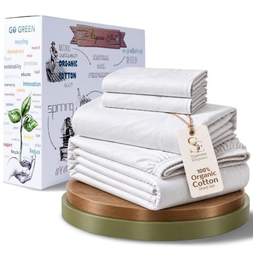 SUPREME ELEGANCE SUPREME ELEGANCE 100% Organic Cotton Queen Sheets Set, Percale